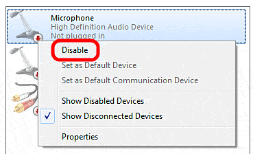 Windows 7 Sound Control, Disable Device